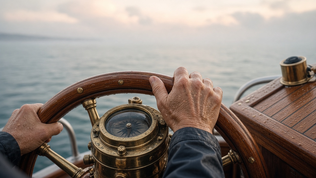 Hands on the helm, open water ahead